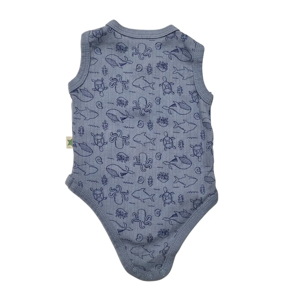 Millie & Myles Onesie Cotton Ribbed Blue Sea Animals Bodysuit Newborn Baby - 3m
